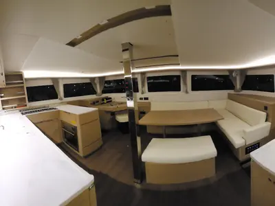 Salon of Perla, a Lagoon 46 catamaran at Athens, Greece