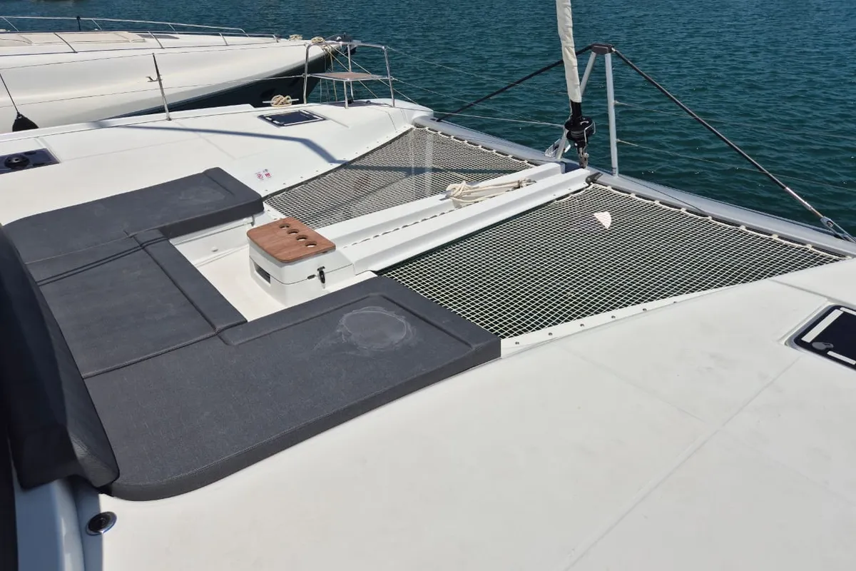 Deck of Perla, a Lagoon 46 catamaran at Athens, Greece