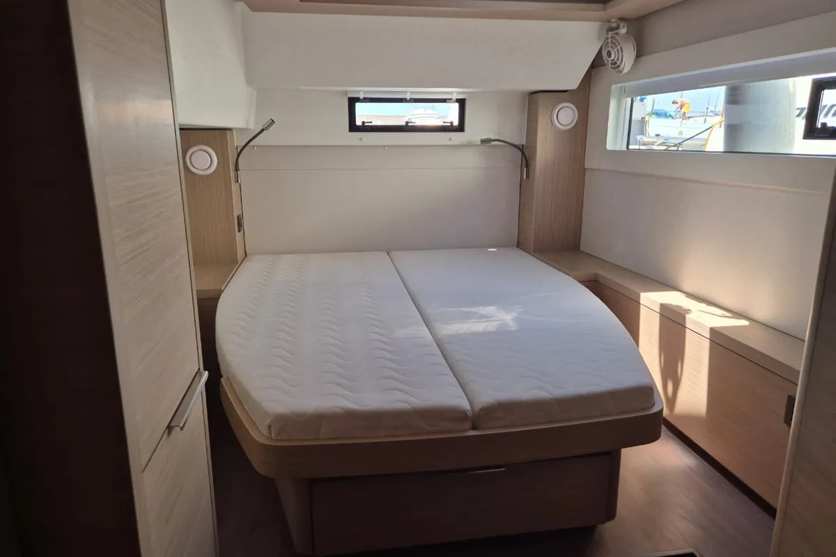 Cabin on Perla, a Lagoon 46 catamaran at Athens, Greece
