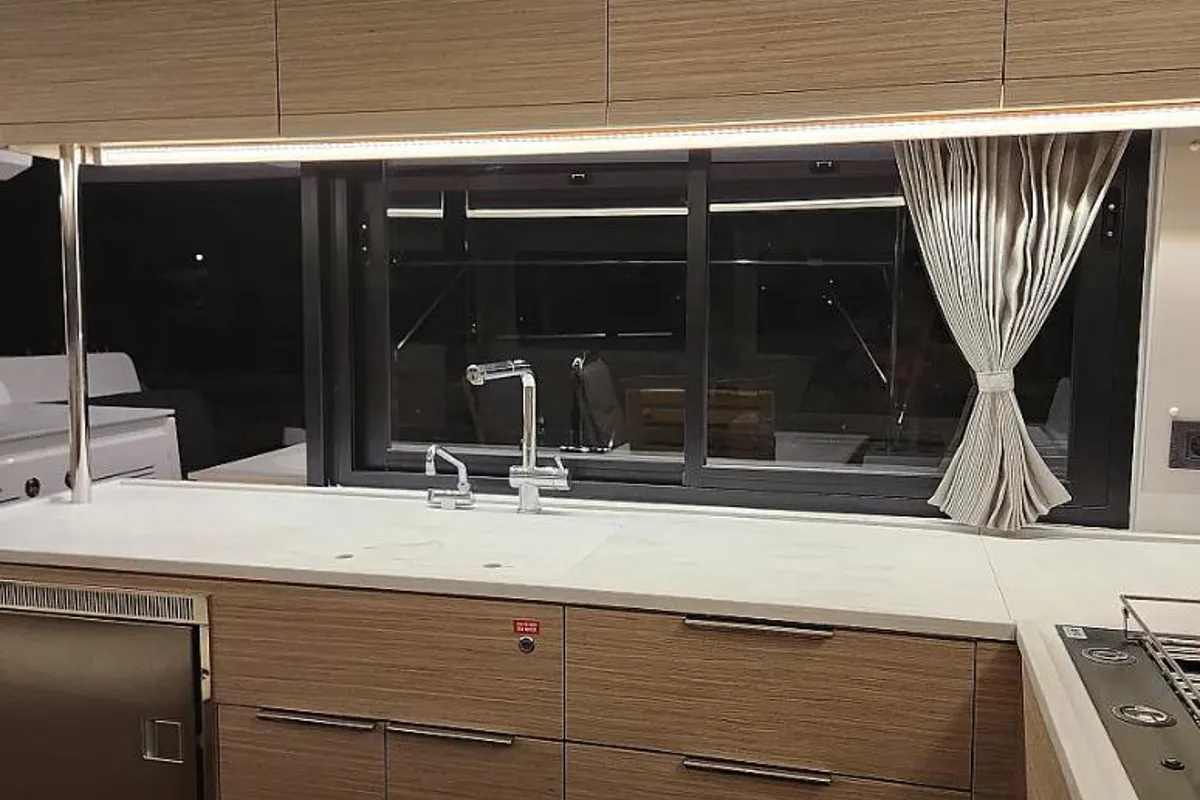 Galley of Perla, a Lagoon 46 catamaran at Athens, Greece