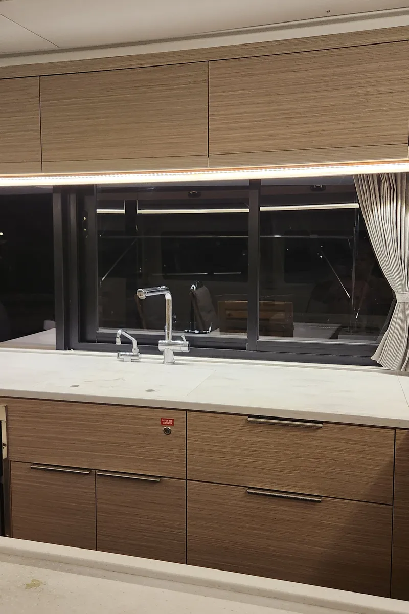 Galley of Perla, a Lagoon 46 catamaran at Athens, Greece