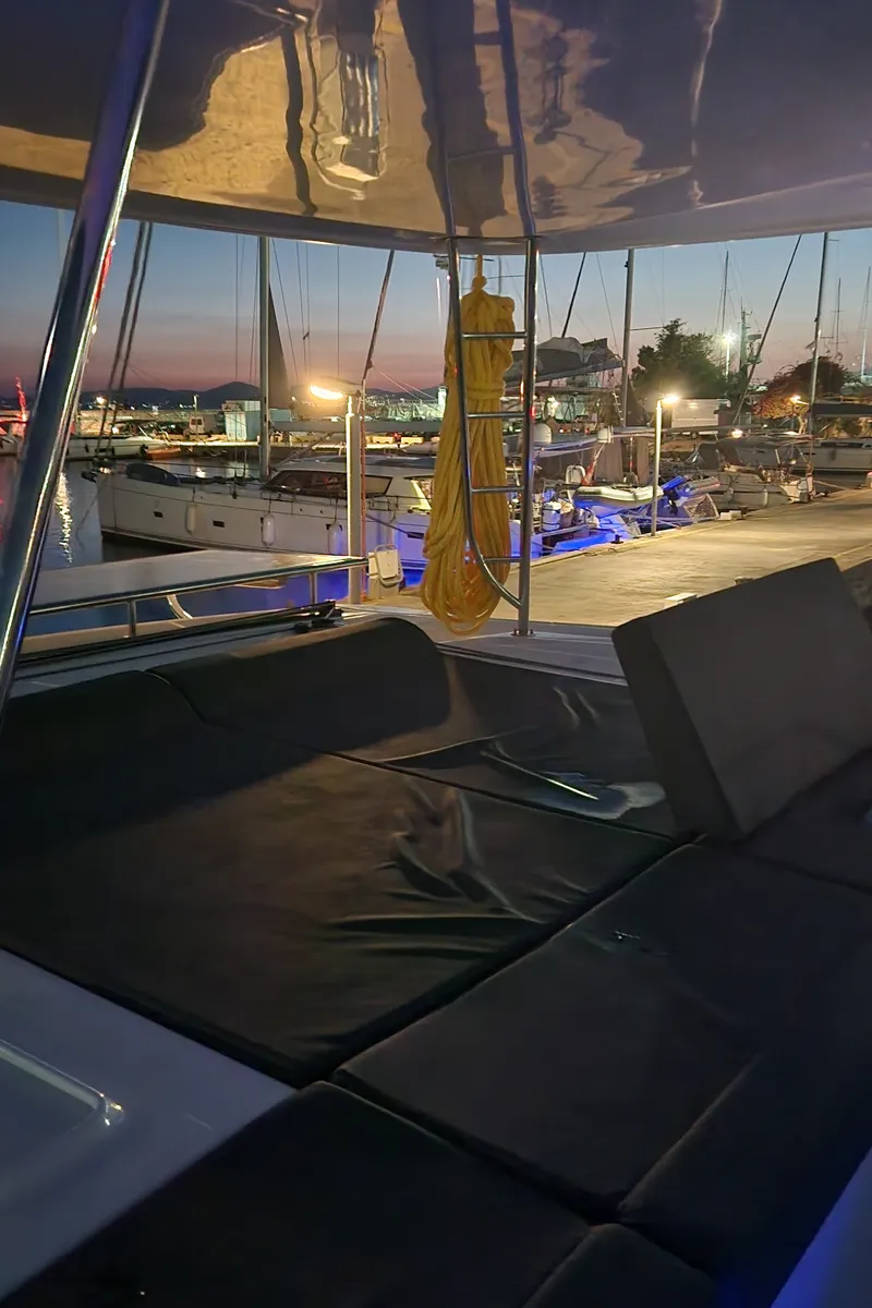 Deck of Perla, a Lagoon 46 catamaran at Athens, Greece