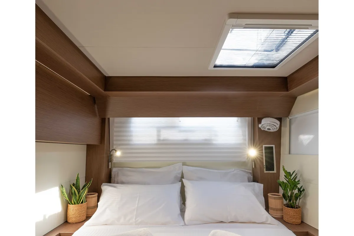 Cabin on Oneida II, a Lagoon 50 catamaran at Preveza, Greece