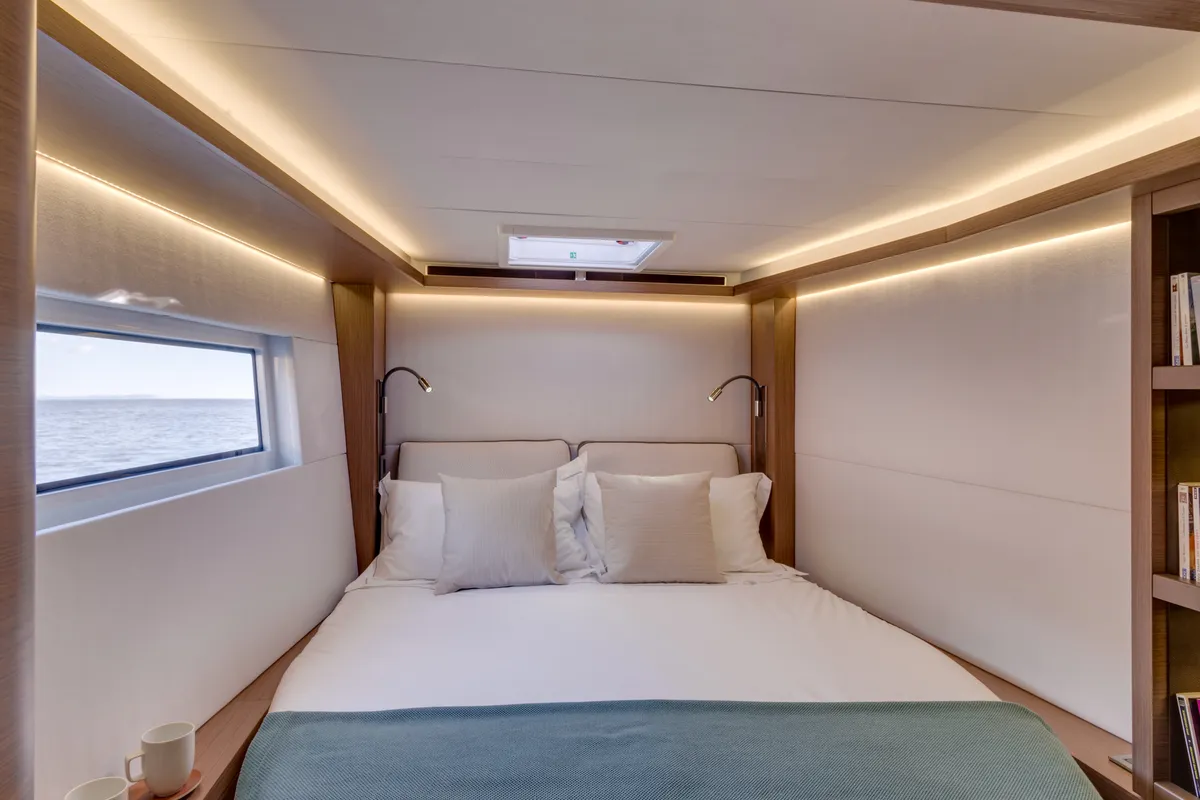 Cabin on Oneida II, a Lagoon 50 catamaran at Preveza, Greece