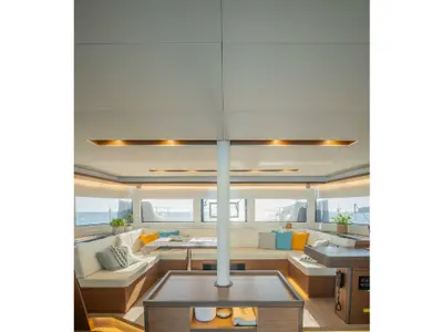 Salon of Oneida II, a Lagoon 50 catamaran at Preveza, Greece