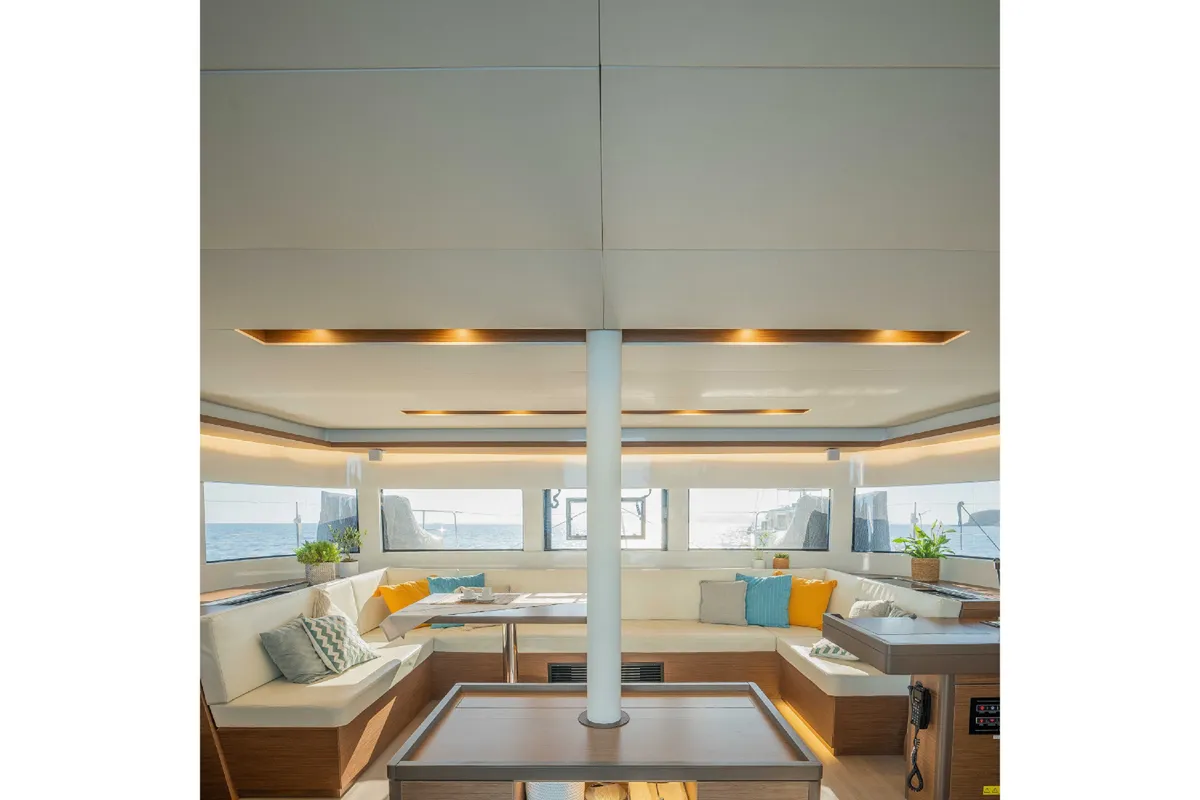 Salon of Oneida II, a Lagoon 50 catamaran at Preveza, Greece