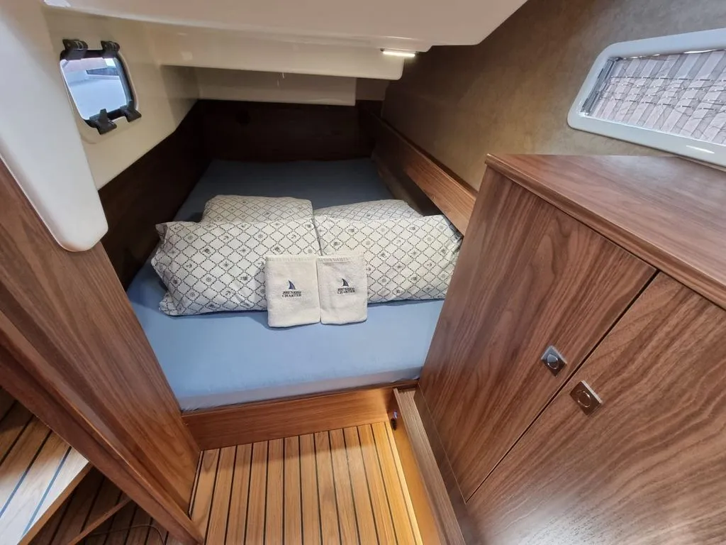 Cabin on Wanderer, a Balt 918 Titanium motorboat at Zadar, Croatia