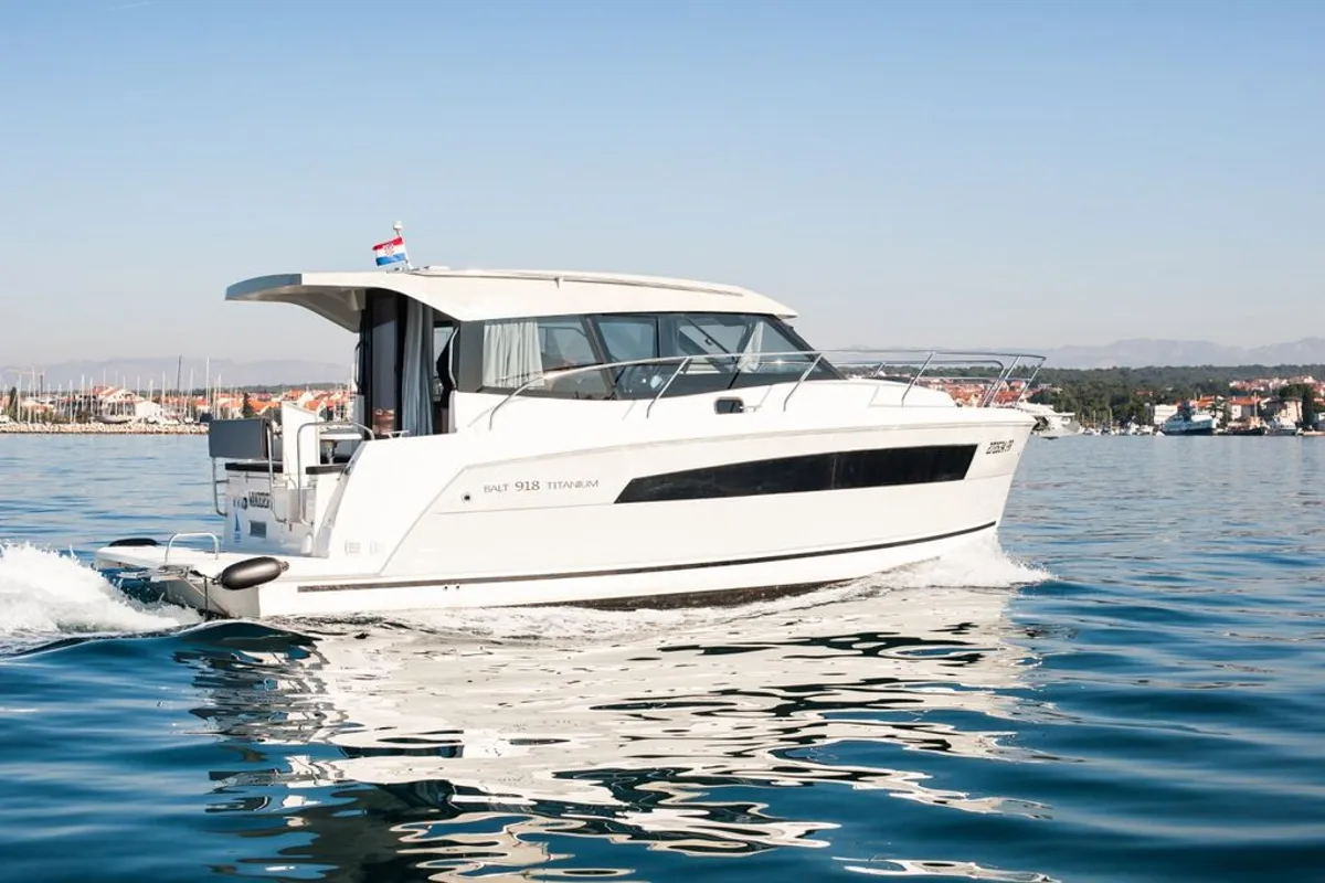 Exterior view of Wanderer, a Balt 918 Titanium motorboat at Zadar, Croatia