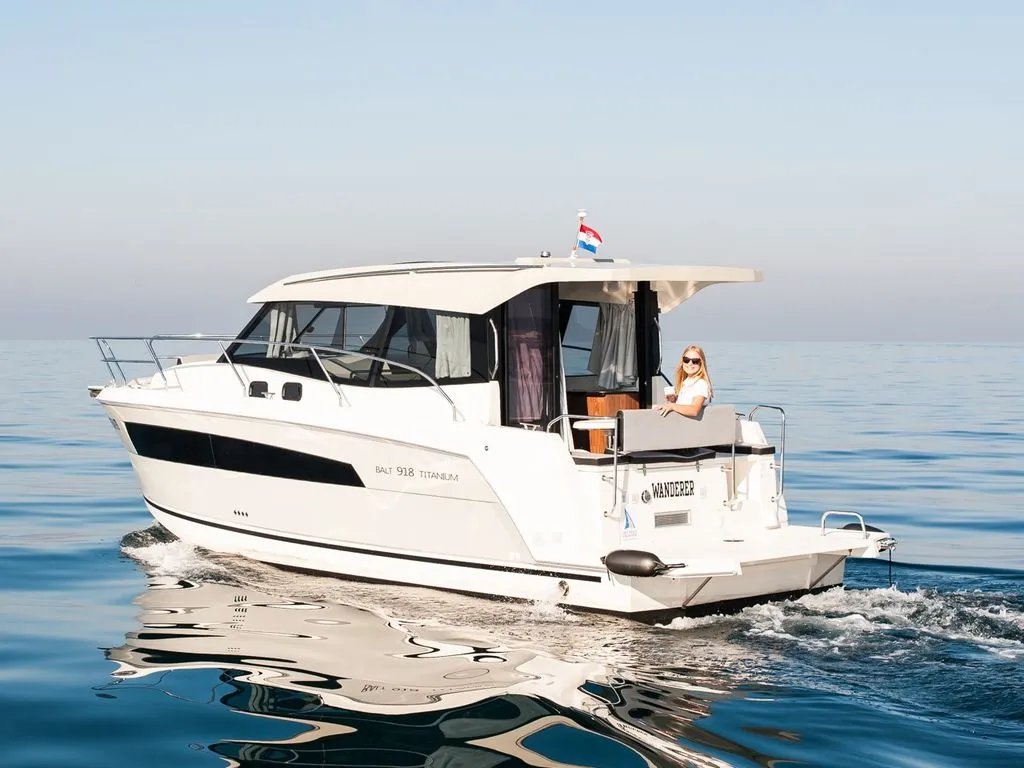 Exterior view of Wanderer, a Balt 918 Titanium motorboat at Zadar, Croatia
