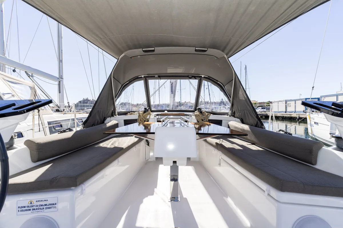Cockpit of Nessie, a Dufour 37 sailboat at Grad Biograd na Moru, Croatia