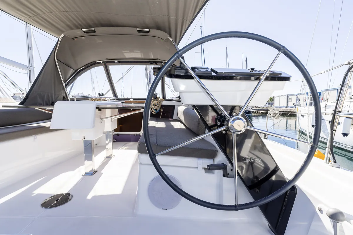 Cockpit of Nessie, a Dufour 37 sailboat at Grad Biograd na Moru, Croatia