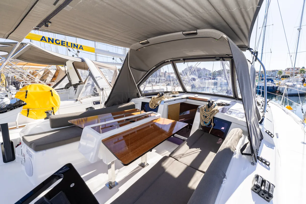 Cockpit of Nessie, a Dufour 37 sailboat at Grad Biograd na Moru, Croatia
