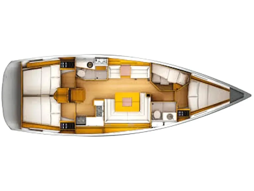 Floor plan of Teorica II, a Jeanneau Sun Odyssey 449 sailboat at Piombino, Italy