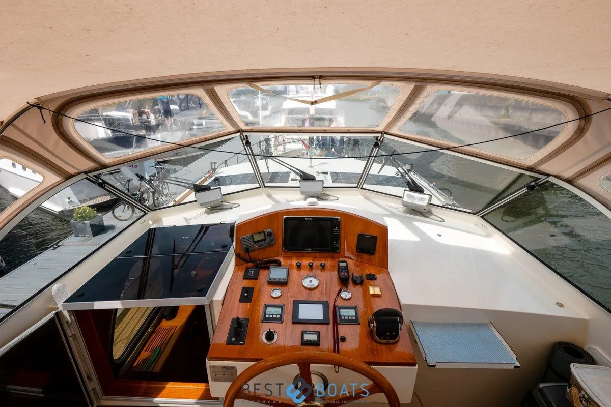 Cockpit of Us Schipp, a De Drait DeLuxe 42 motorboat at Akkrum, Netherlands
