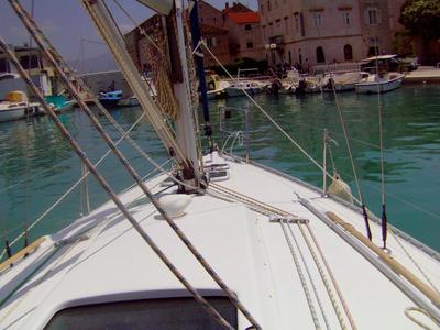 Deck of GRDELIN, a Beneteau Oceanis 331 sailboat at Grad Trogir, Croatia