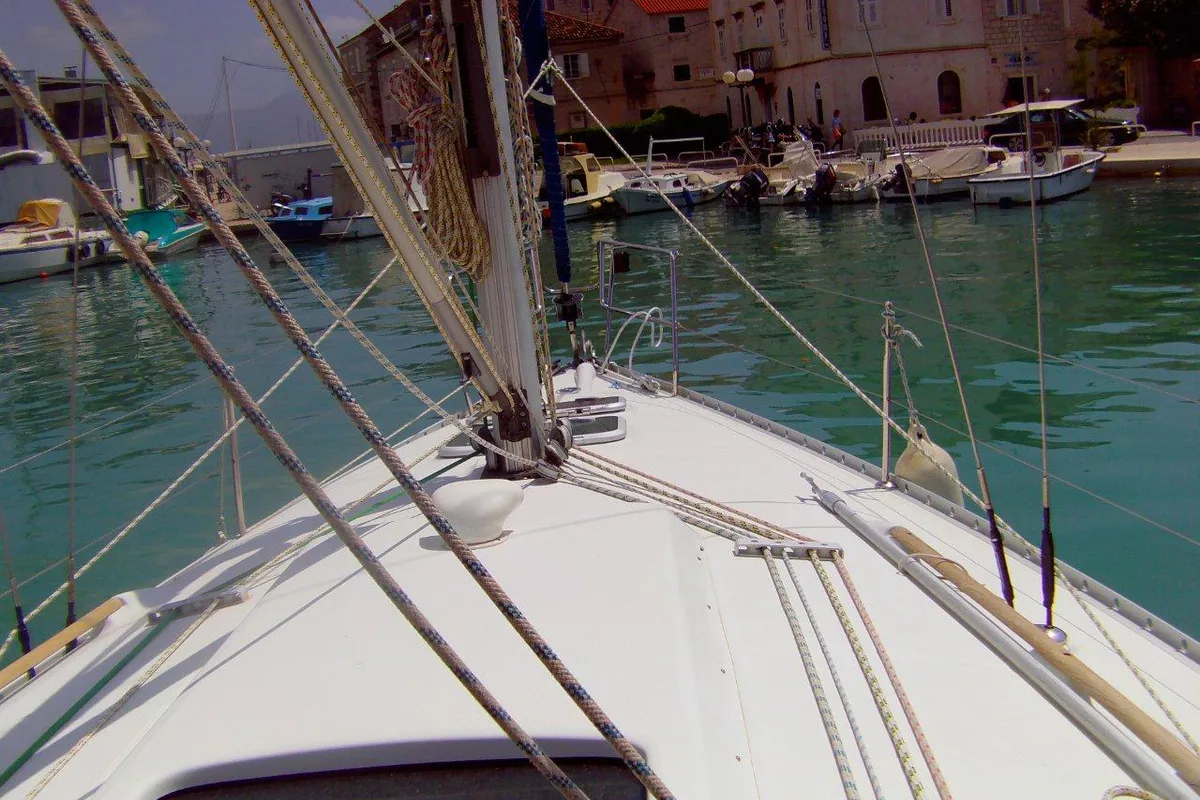 Deck of GRDELIN, a Beneteau Oceanis 331 sailboat at Grad Trogir, Croatia