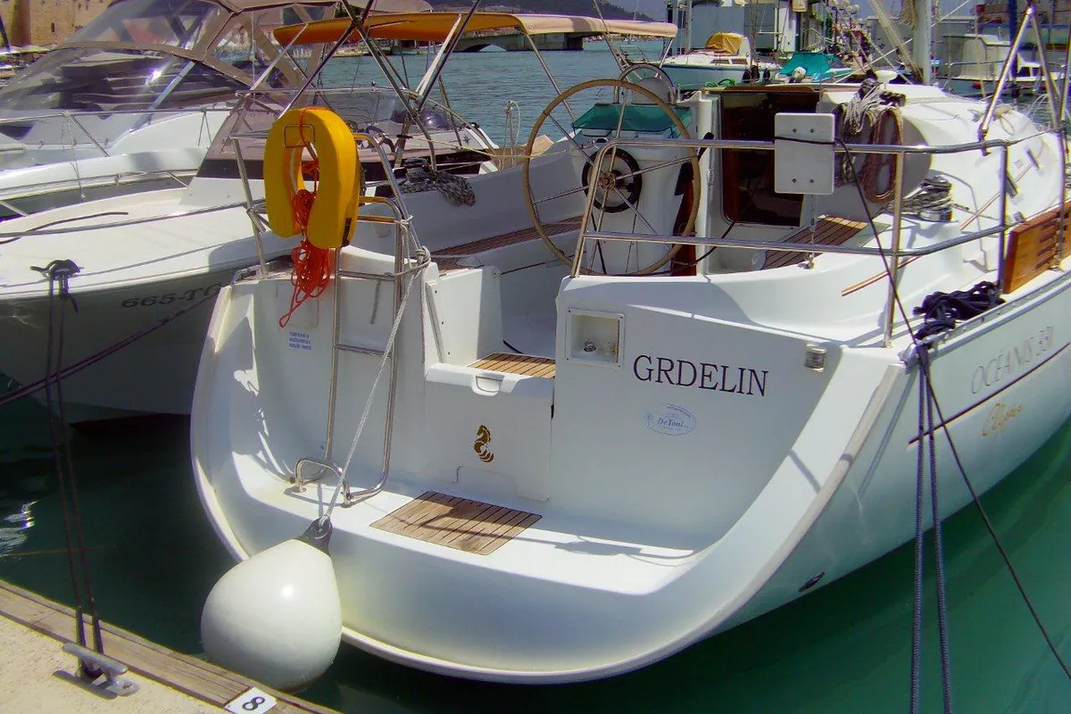 Exterior view of GRDELIN, a Beneteau Oceanis 331 sailboat at Grad Trogir, Croatia