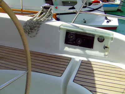 Cockpit of GRDELIN, a Beneteau Oceanis 331 sailboat at Grad Trogir, Croatia