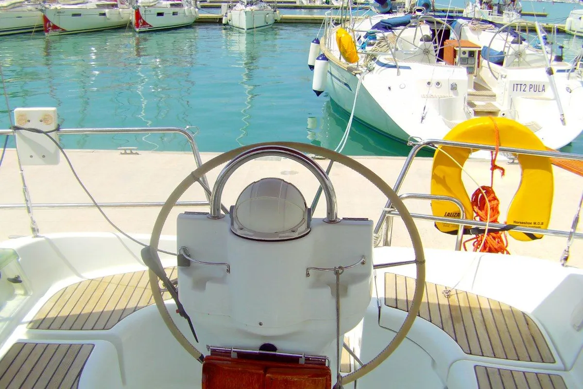 Cockpit of GRDELIN, a Beneteau Oceanis 331 sailboat at Grad Trogir, Croatia