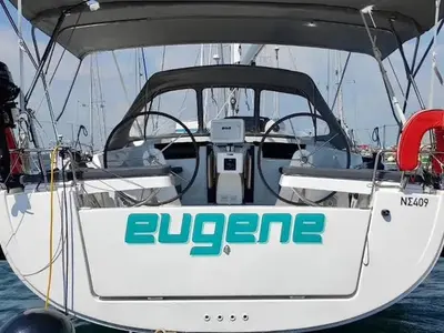 Cockpit of Eugene, a Hanse 418 sailboat at Municipal Unit of Ellomenos, Greece