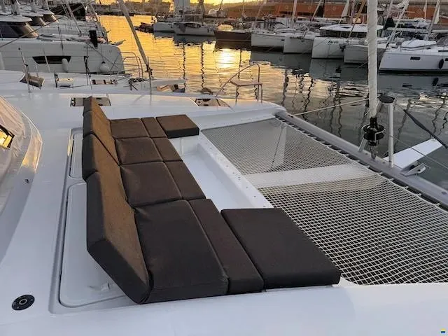 Deck of Kahuna, a Fountaine Pajot Astrea 42 Maestro catamaran at Toulon, France