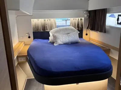 Cabin on Kahuna, a Fountaine Pajot Astrea 42 Maestro catamaran at Toulon, France