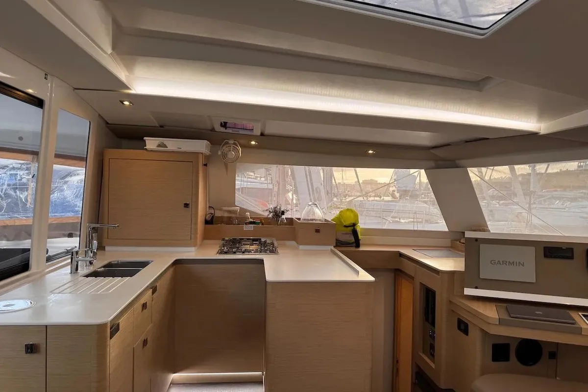 Galley of Kahuna, a Fountaine Pajot Astrea 42 Maestro catamaran at Toulon, France