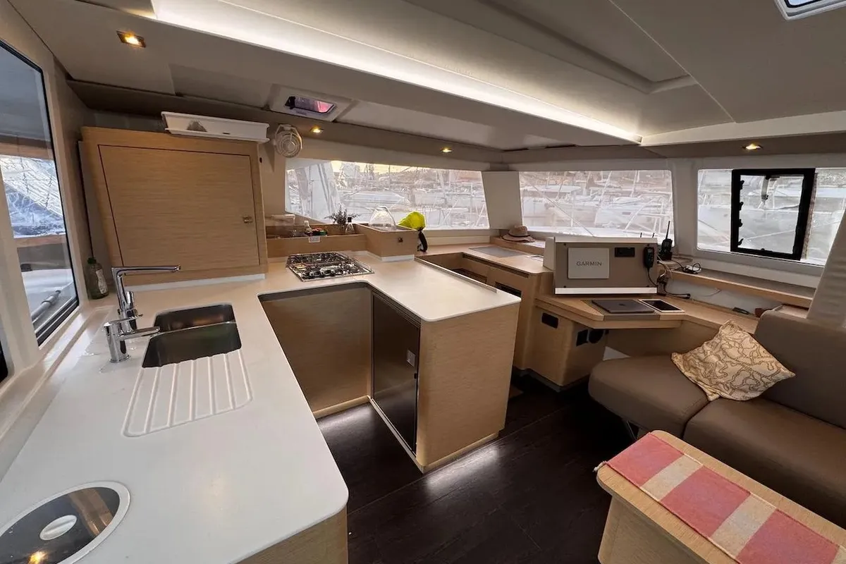 Galley of Kahuna, a Fountaine Pajot Astrea 42 Maestro catamaran at Toulon, France