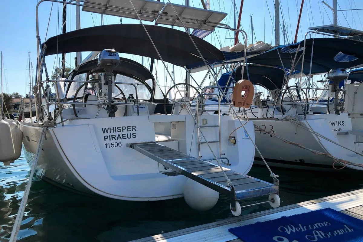 Exterior view of Whisper, a Beneteau Oceanis 43 sailboat at Athens, Greece