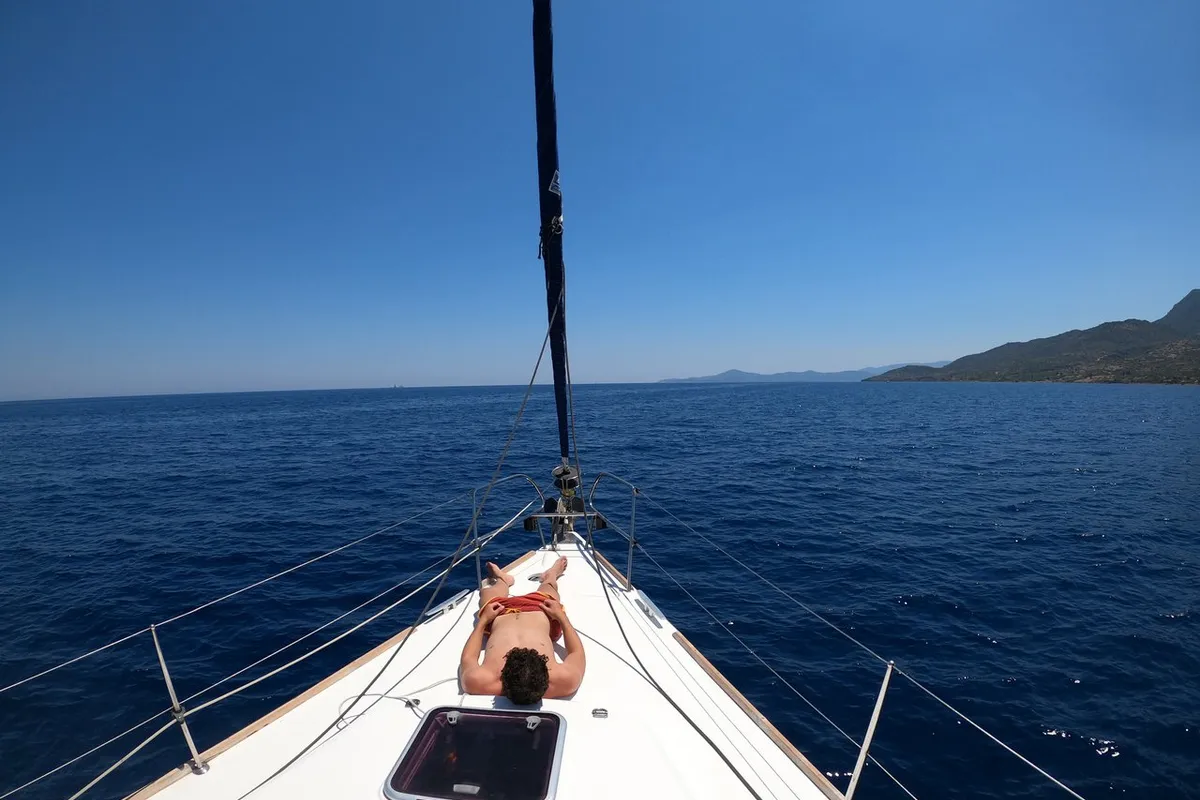 Deck of Whisper, a Beneteau Oceanis 43 sailboat at Athens, Greece