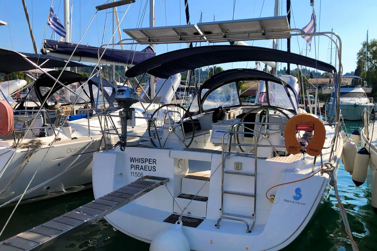 Exterior view of Whisper, a Beneteau Oceanis 43 sailboat at Athens, Greece