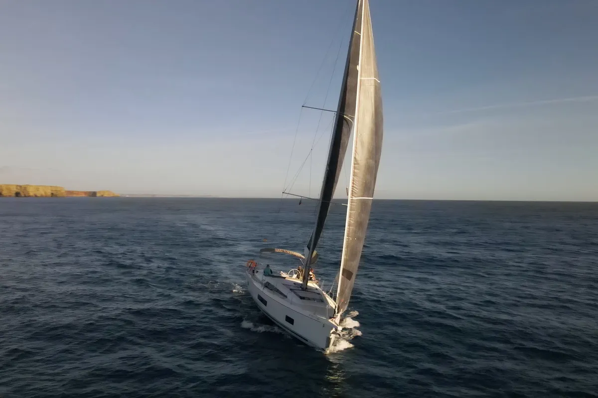 Exterior view of Yess Boss, a Beneteau Oceanis 46.1 sailboat at Ibiza, Spain