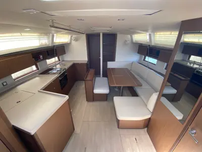Salon of Yess Boss, a Beneteau Oceanis 46.1 sailboat at Ibiza, Spain