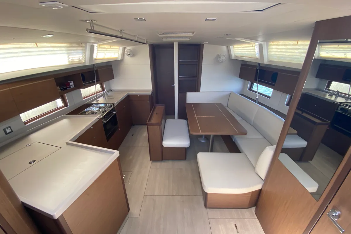 Salon of Yess Boss, a Beneteau Oceanis 46.1 sailboat at Ibiza, Spain