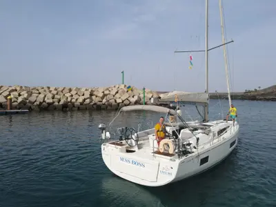 Cockpit of Yess Boss, a Beneteau Oceanis 46.1 sailboat at Ibiza, Spain