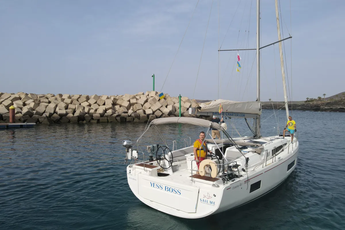 Cockpit of Yess Boss, a Beneteau Oceanis 46.1 sailboat at Ibiza, Spain