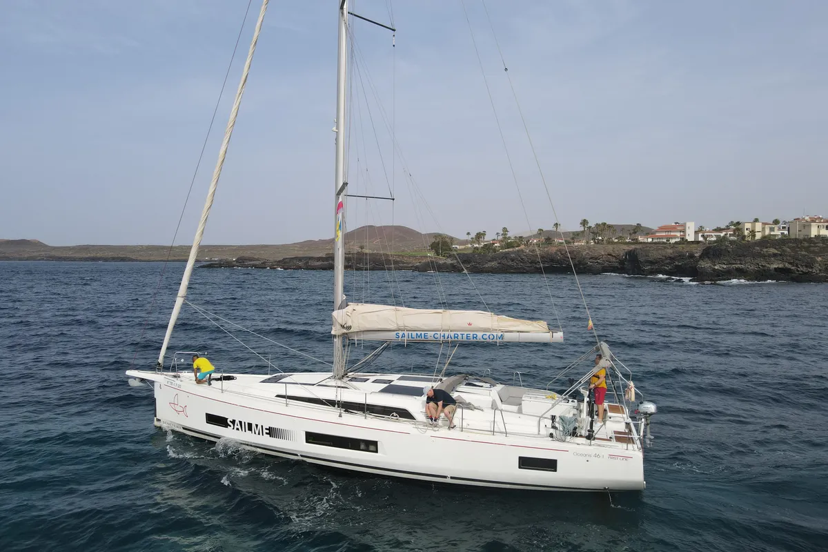 Exterior view of Yess Boss, a Beneteau Oceanis 46.1 sailboat at Ibiza, Spain