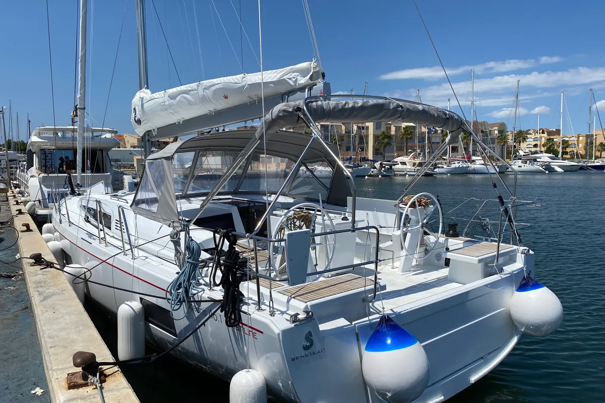 Deck of Yess Boss, a Beneteau Oceanis 46.1 sailboat at Ibiza, Spain