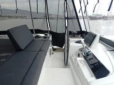 Cockpit of Queen Maro, a Lagoon 46 catamaran at Athens, Greece
