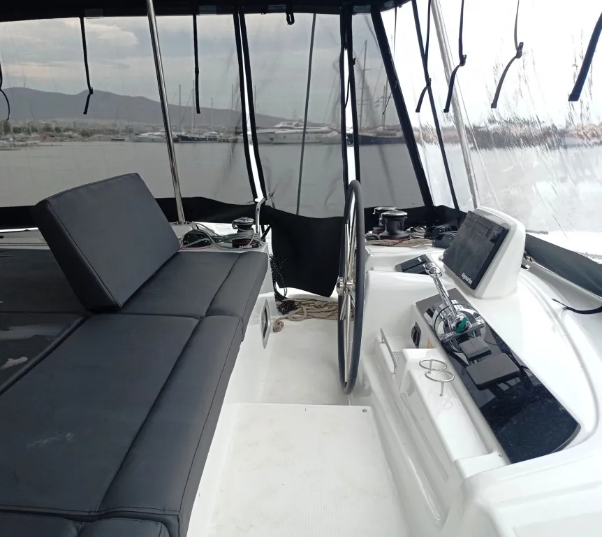 Cockpit of Queen Maro, a Lagoon 46 catamaran at Athens, Greece