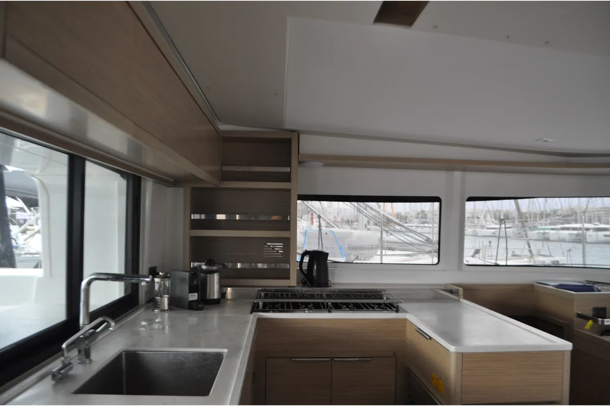 Galley of Queen Maro, a Lagoon 46 catamaran at Athens, Greece
