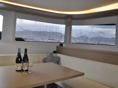 Salon of Queen Maro, a Lagoon 46 catamaran at Athens, Greece