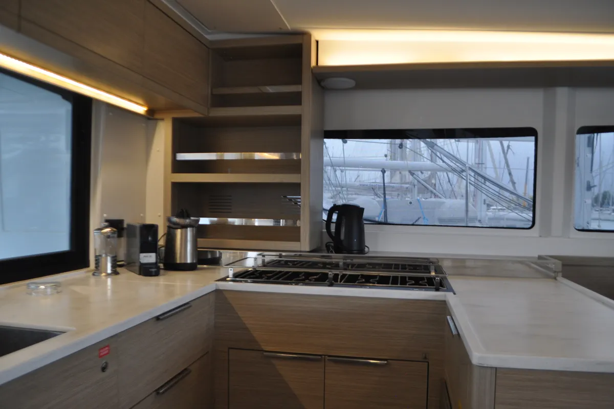 Galley of Queen Maro, a Lagoon 46 catamaran at Athens, Greece