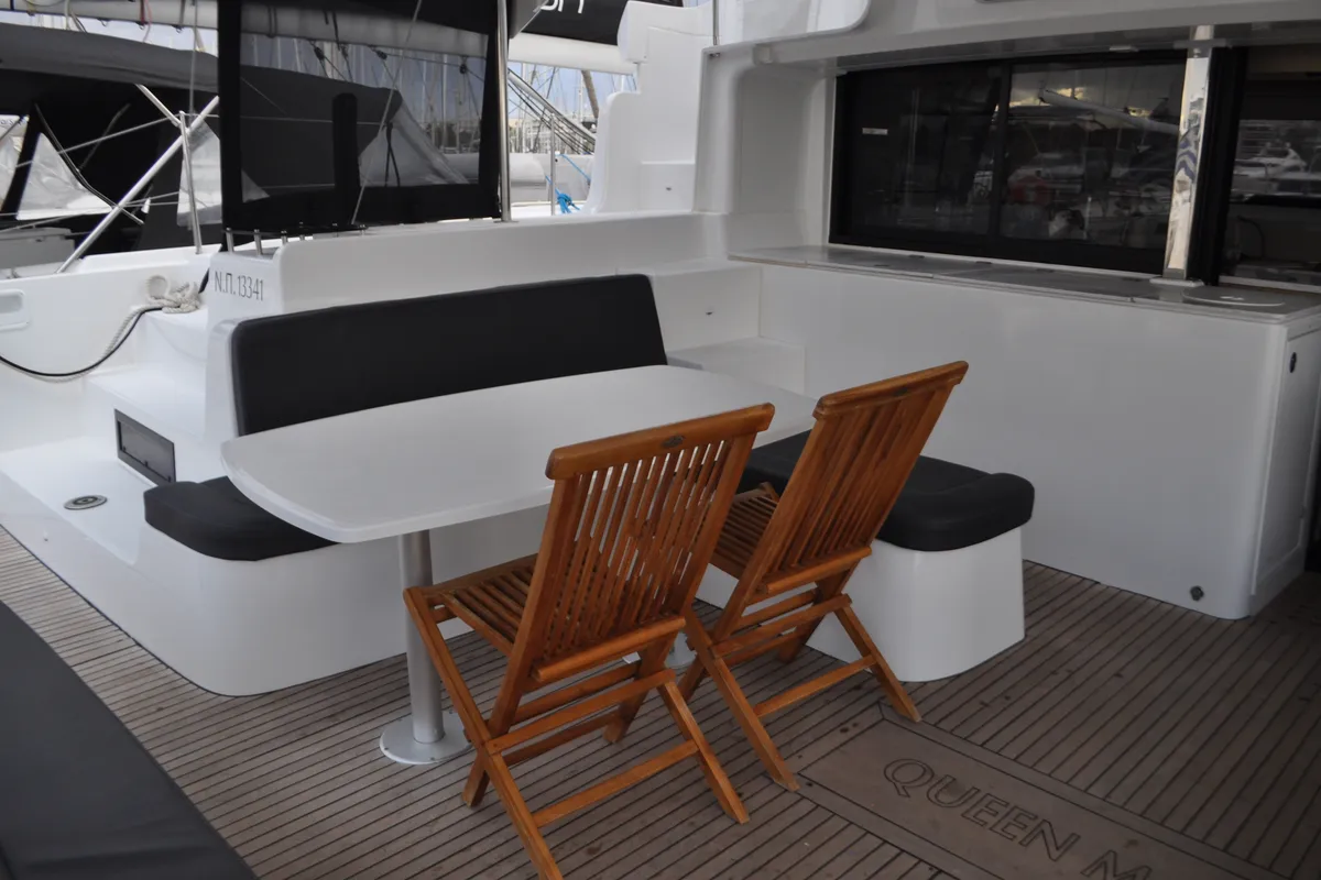 Deck of Queen Maro, a Lagoon 46 catamaran at Athens, Greece