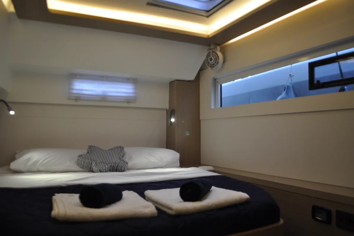 Cabin on Queen Maro, a Lagoon 46 catamaran at Athens, Greece
