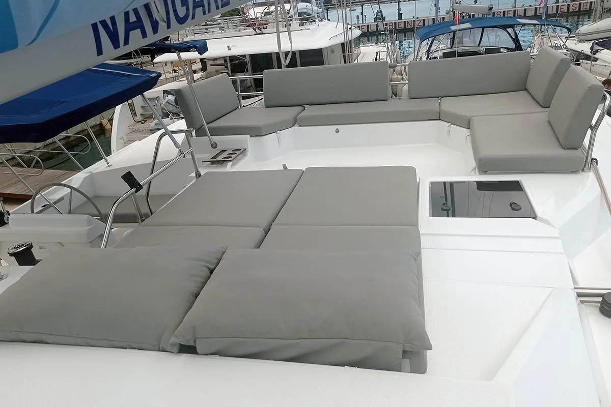 Deck of Coco, a Fountaine Pajot Elba 45 catamaran at Seget Donji, Croatia