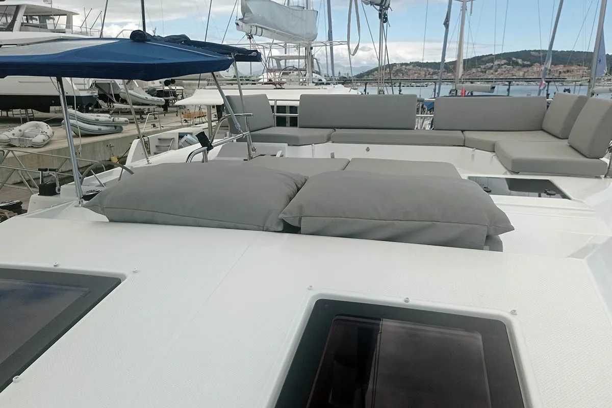 Deck of Coco, a Fountaine Pajot Elba 45 catamaran at Seget Donji, Croatia