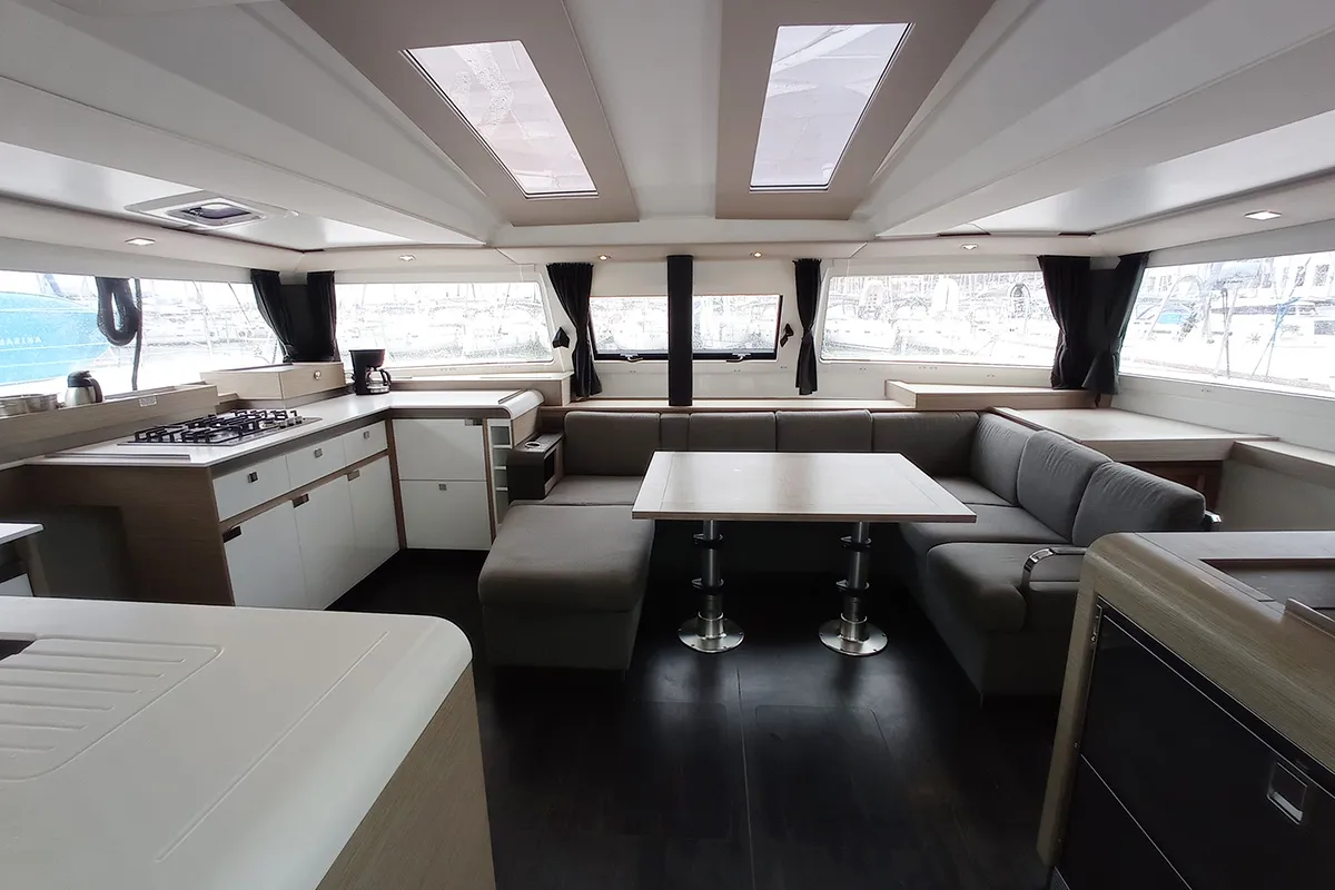 Salon of Coco, a Fountaine Pajot Elba 45 catamaran at Seget Donji, Croatia