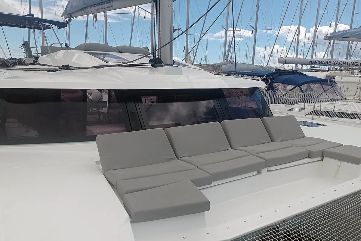 Cockpit of Coco, a Fountaine Pajot Elba 45 catamaran at Seget Donji, Croatia