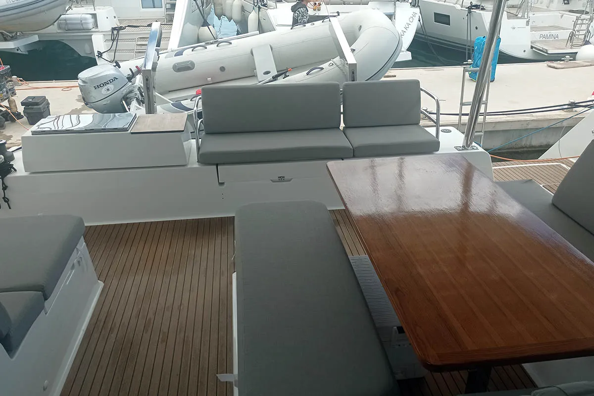 Deck of Coco, a Fountaine Pajot Elba 45 catamaran at Seget Donji, Croatia